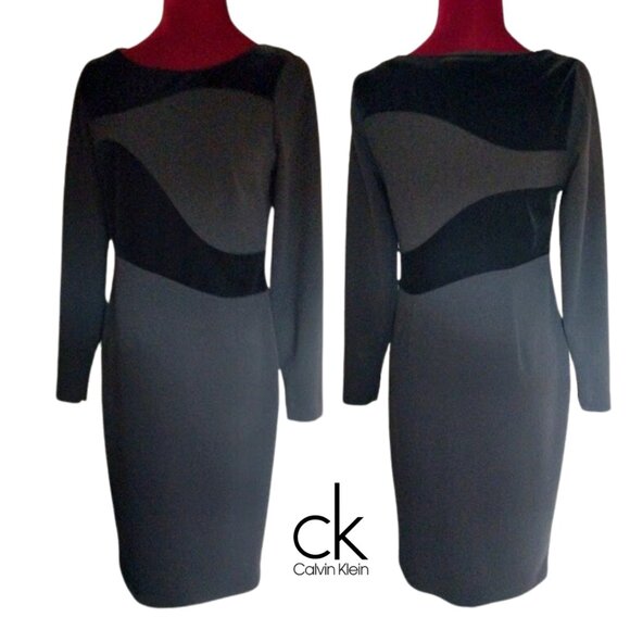 Calvin Klein Dresses & Skirts - Calvin Klein Womens Long-Sleeve Velvet Swirl Black Knee-Length Sheath Dress SZ 8